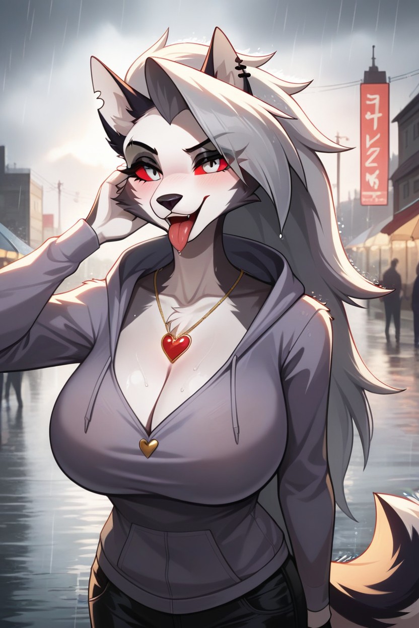 Show Tongue, Happy, Tall Furry AI Porn
