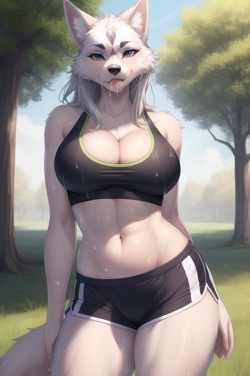 Standing, Sweaty, Sports Shorts Furry AI Porn