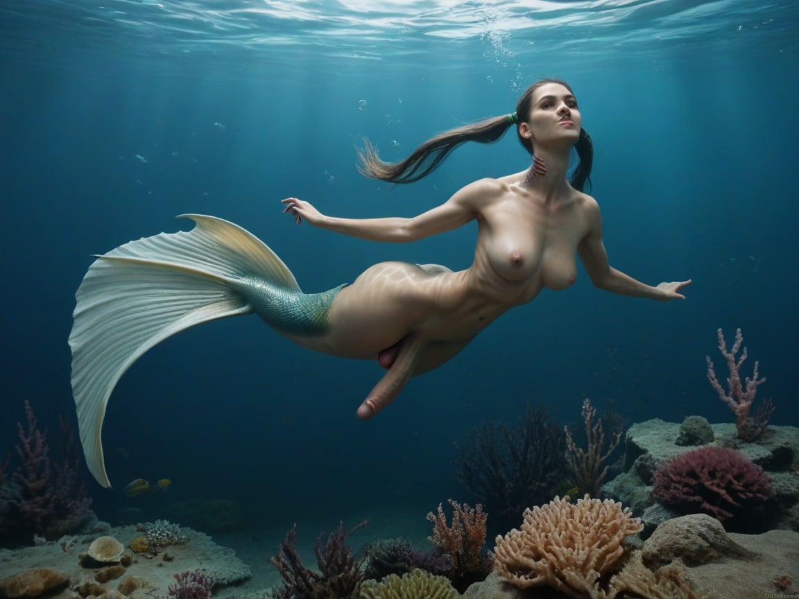 Blue-green Skin, Underwater, Scaly SkinPorno IA transsexuelle