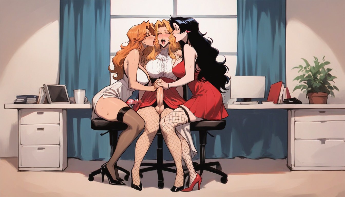 Blonde, Threesome, Milf Hentai AI Porn