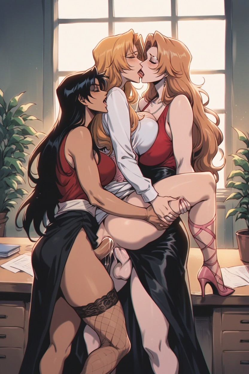 Redhead, Groping, Black Hair Hentai AI Porn