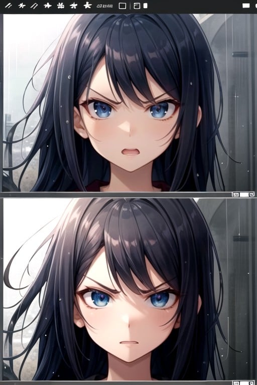 Blue Eyes, Angry, Raining AI Porn