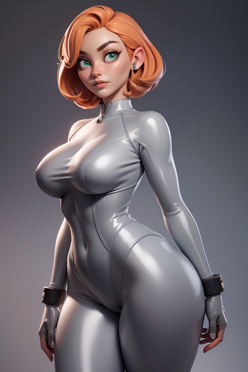 Latex Suit, Beautiful Woman With Super, Pixie Hairstyle AI Porn