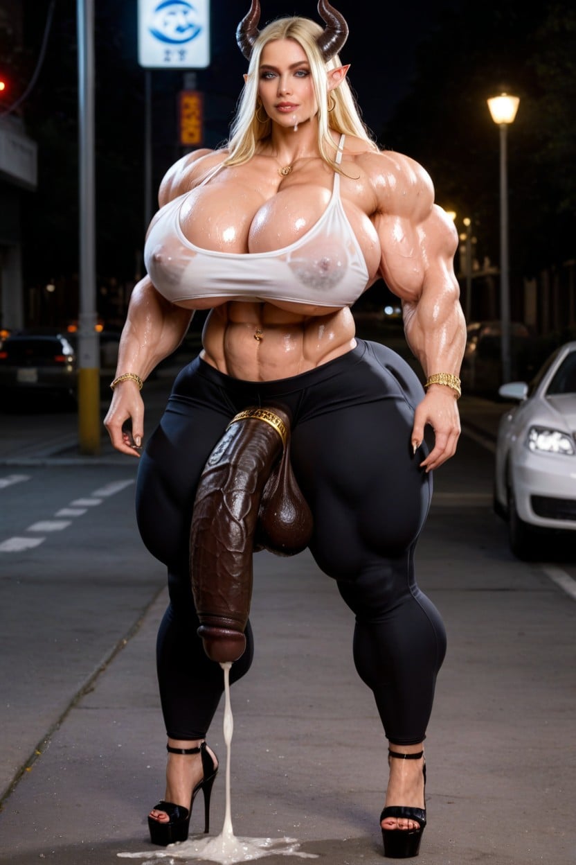 Thick Cock, Big Massive Black Pony Cock, Red Eyes Shemale AI Porn