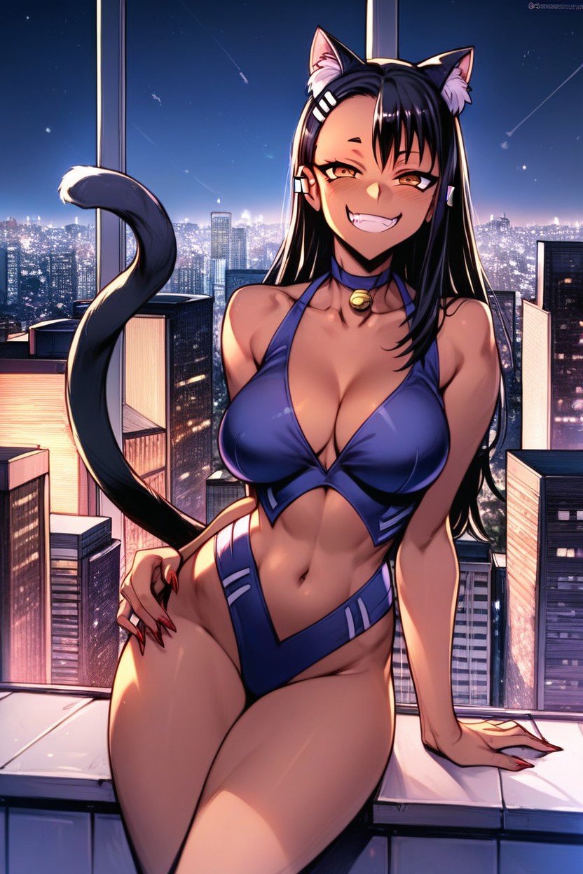 Night, Roof Of A Skyscraper, Cat Woman OutfitAI 포르노