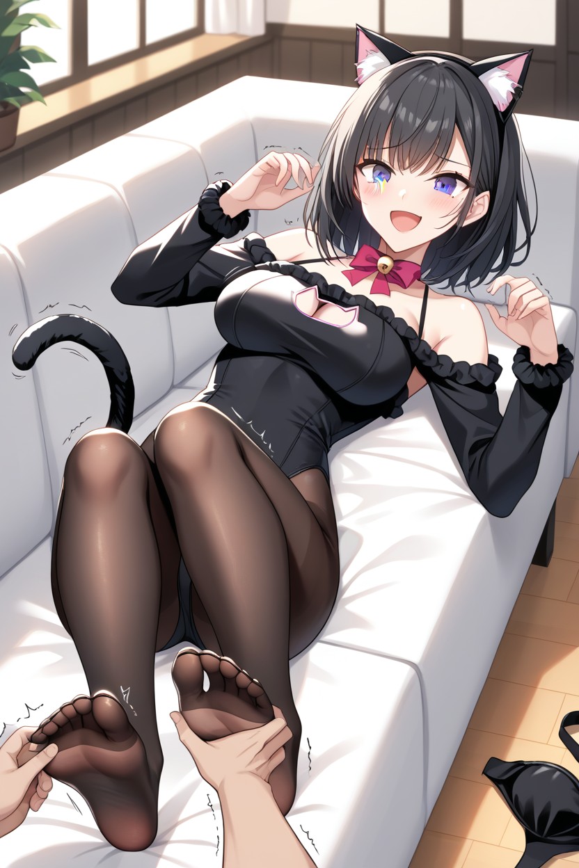 Couch, Full Body, Black Hair With Bangs Hentai AI Porn