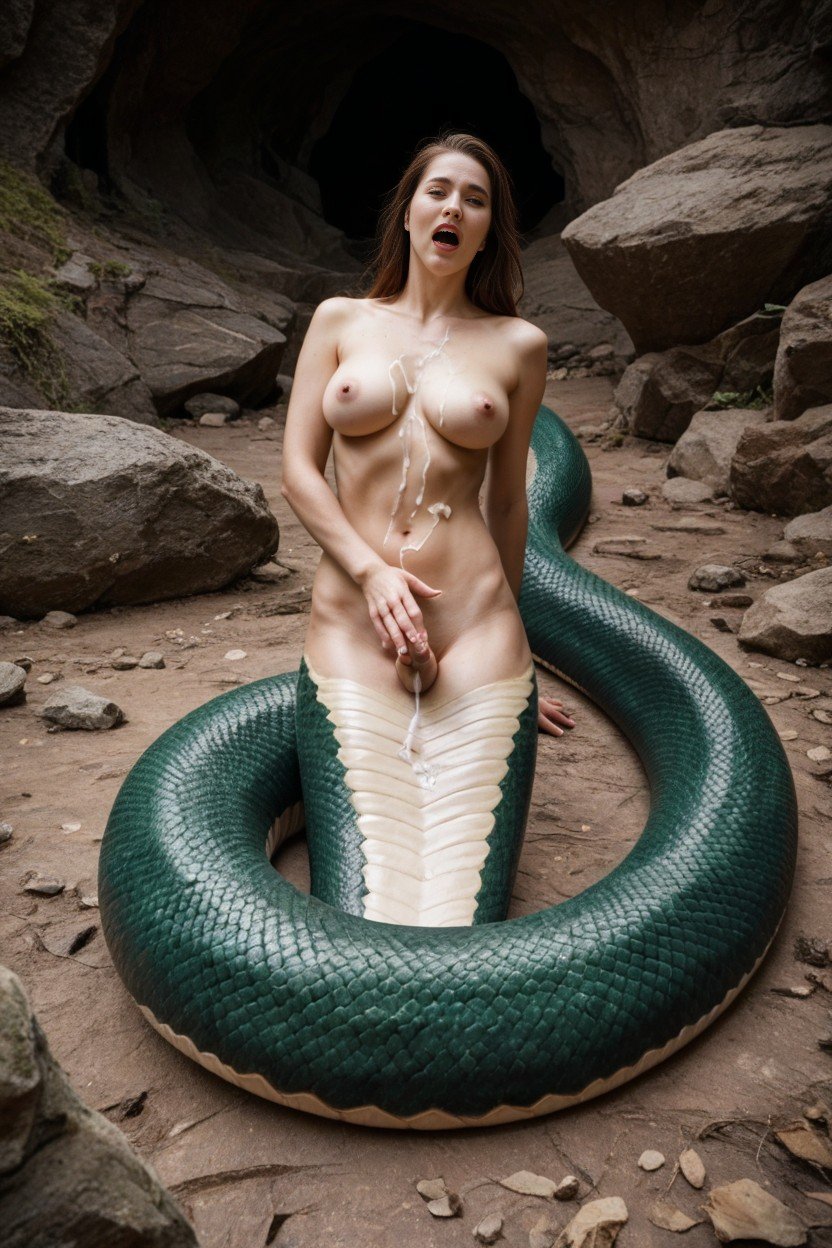 Green Skin, Sexy Lamia, Caverna Pornografia de IA