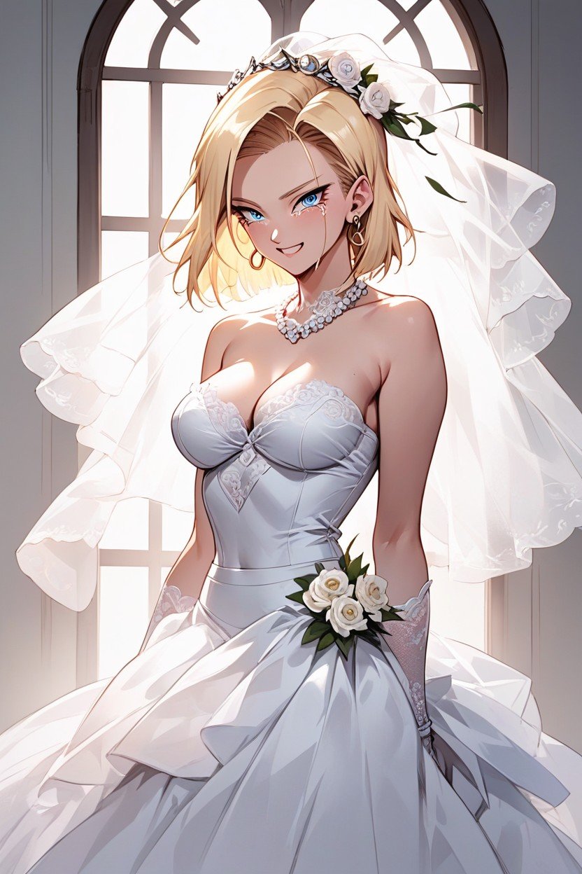 Vestido De Casamento, Chorando Feliz, Android From Dragon Ball Pornografia de IA