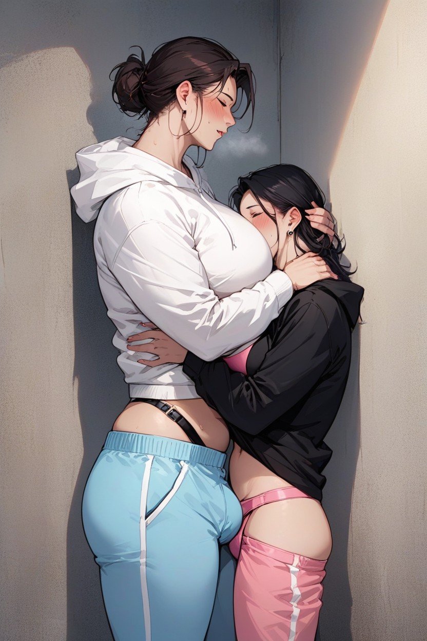 Taller And Stronger Woman Faces And Penetrates Woman Vaginally, Taller Woman Wears Hoodie And Sweatpants, LesbianAIポルノ