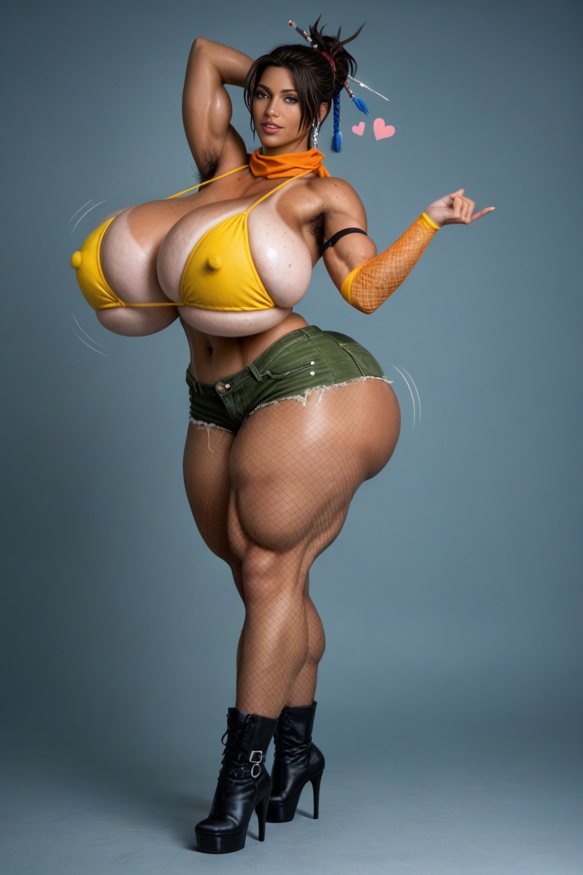 Hyper Thick Eyebrows, Hyper Thick Thighs, Final Fantasy X Rikkus Outfit AI Porn