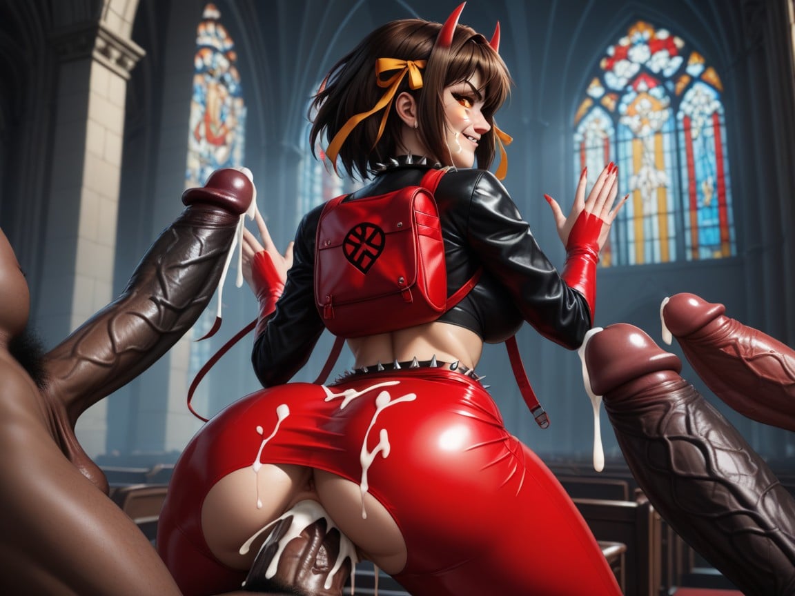 Devil, Cumshot, Spiked Red Leather Jacket AI Porn