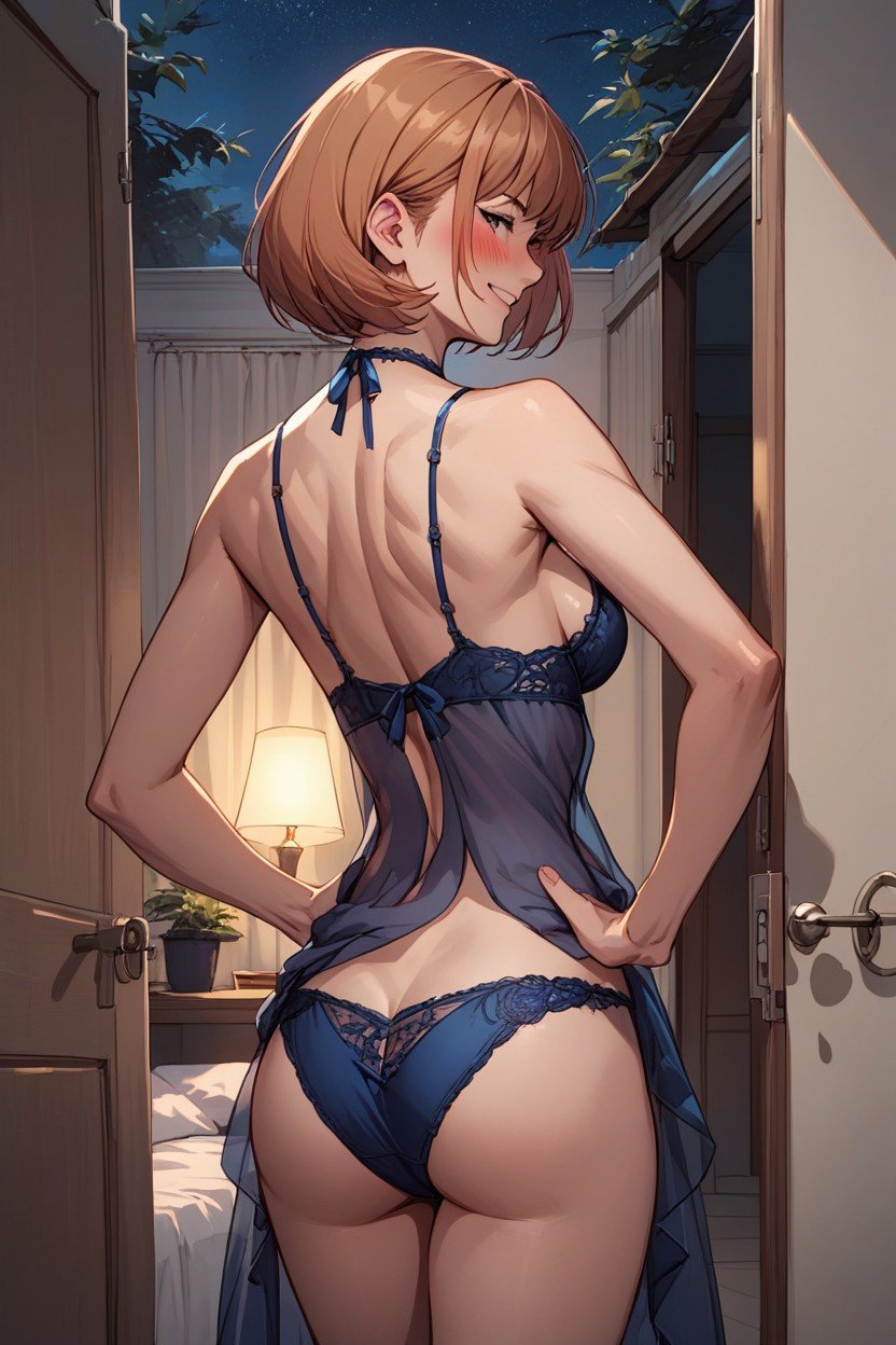 장난스런 얼굴, Light Blue Sheer Babydoll, Rear View퍼리 AI 포르노