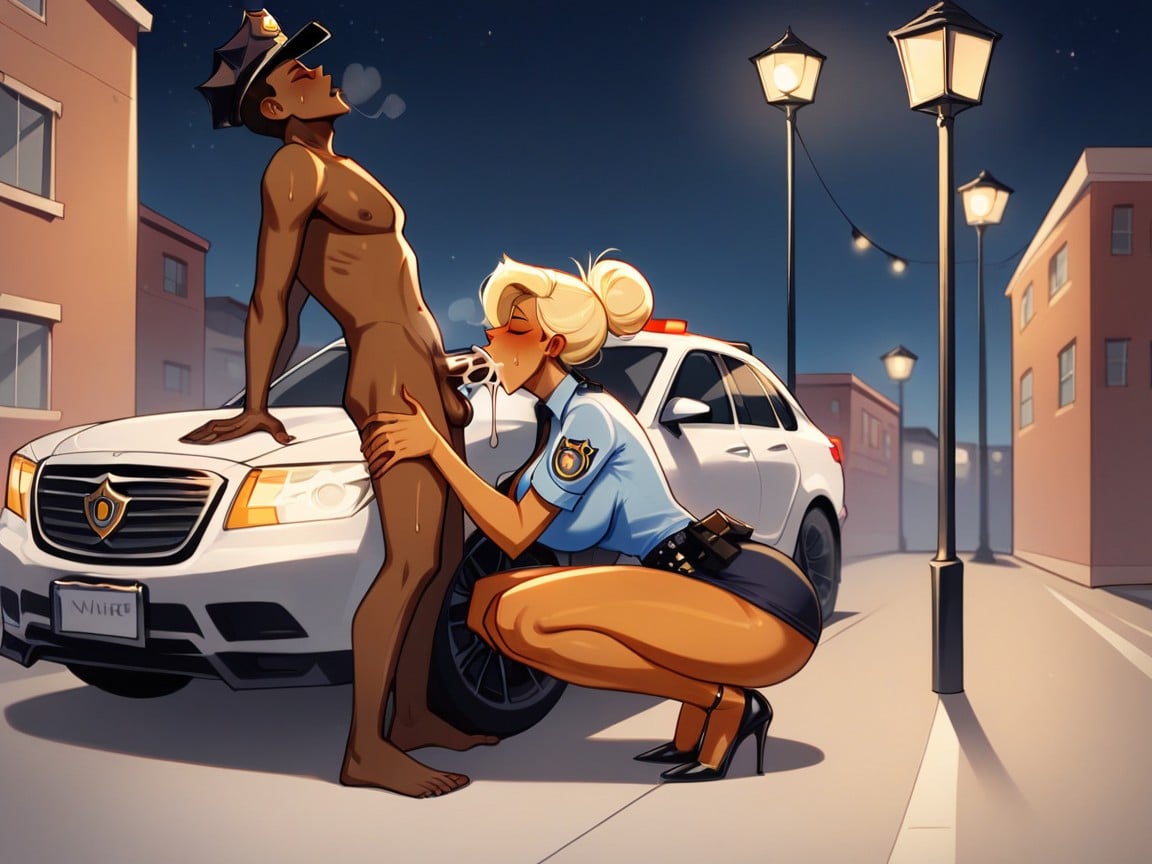 Tall Woman In High Heels, Police Car, Suspect Quivering AI Porn