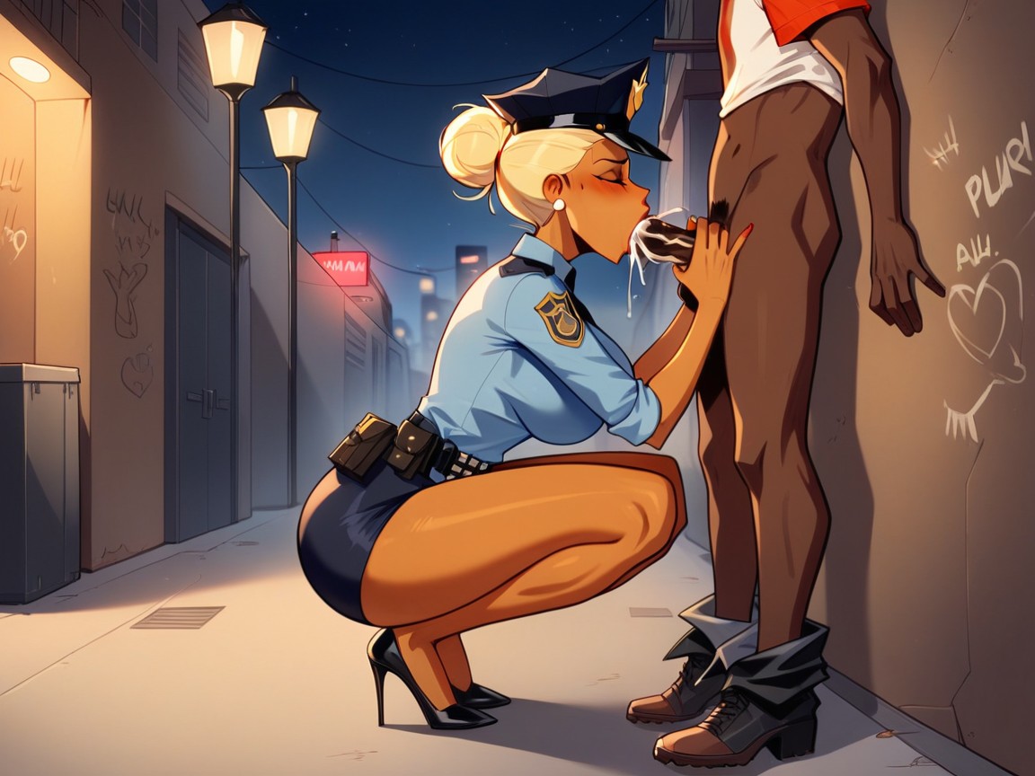 African Guy Subdued, Tall Woman Has Long Legs, Alley Pornografia de IA