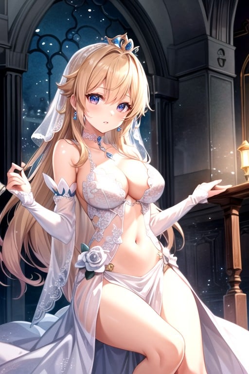 Navel Exposed, Princess Peach (super Mario Bros), White Wedding Dress Shemale AI Porn