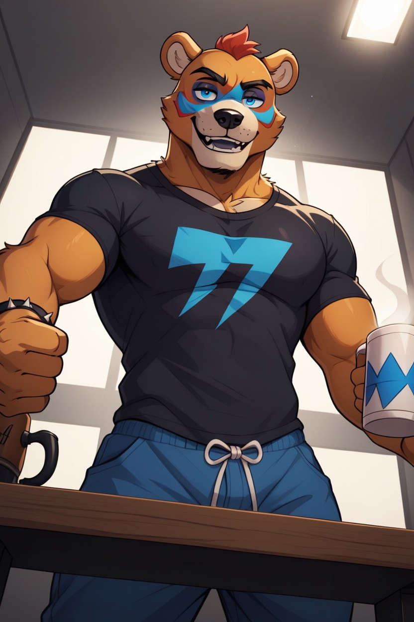 Full Body, Muscular, Tired Face Furry AI Porn