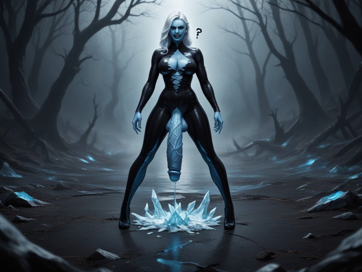 She Is Casting An Ice Magic Spell In Her Hands, Transparent Body, Tranny Shemale AI Porn