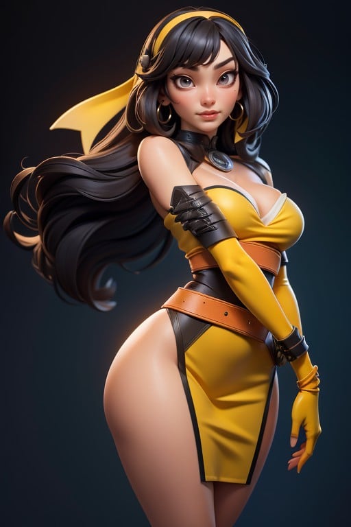 Cleavage, Yellow Top With No Straps, Woman With Asian Facial FeaturesAIポルノ