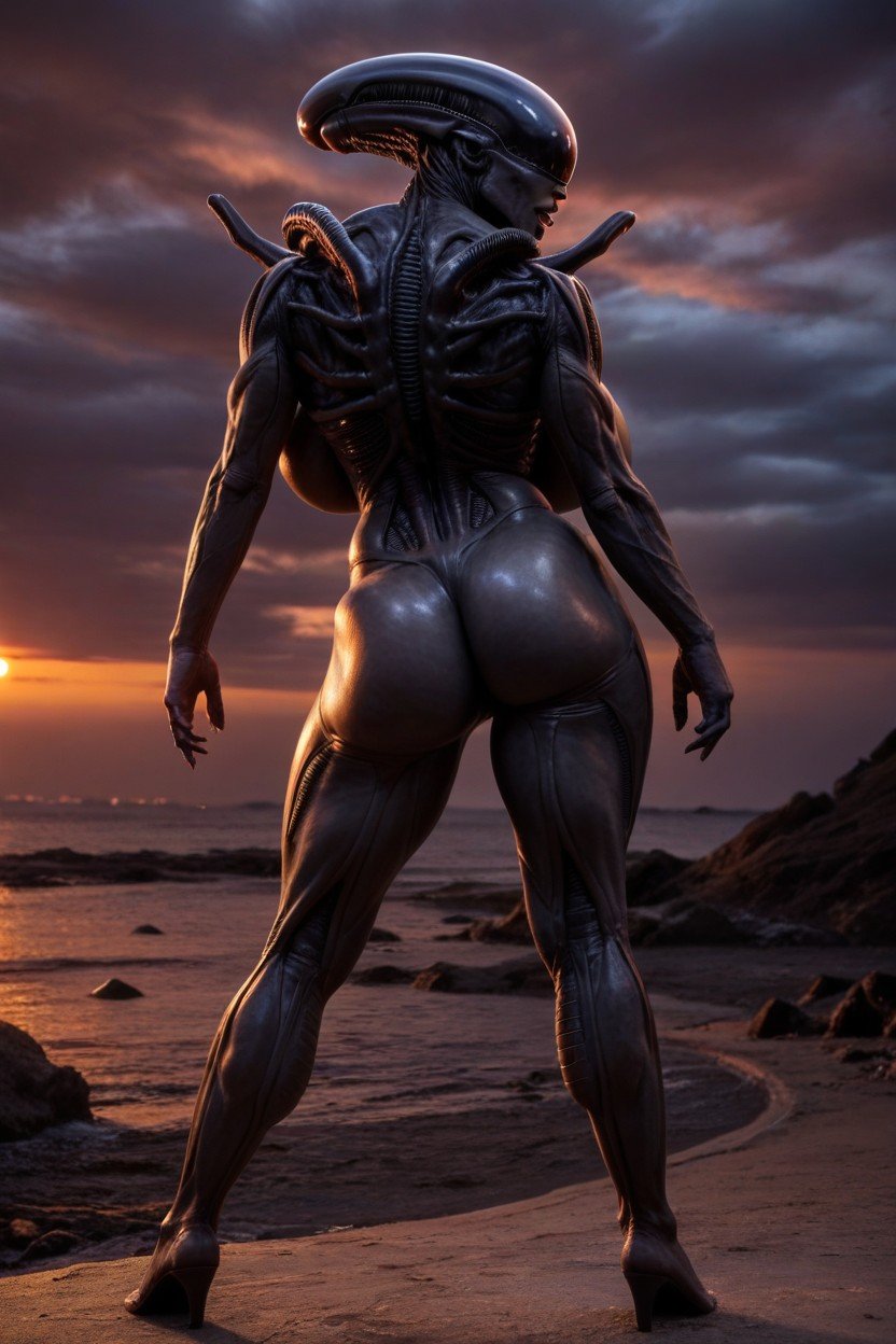 Perfect Muscular Body, Sexy Female Xenomorph, Planeta Alienígena Pornografia de IA