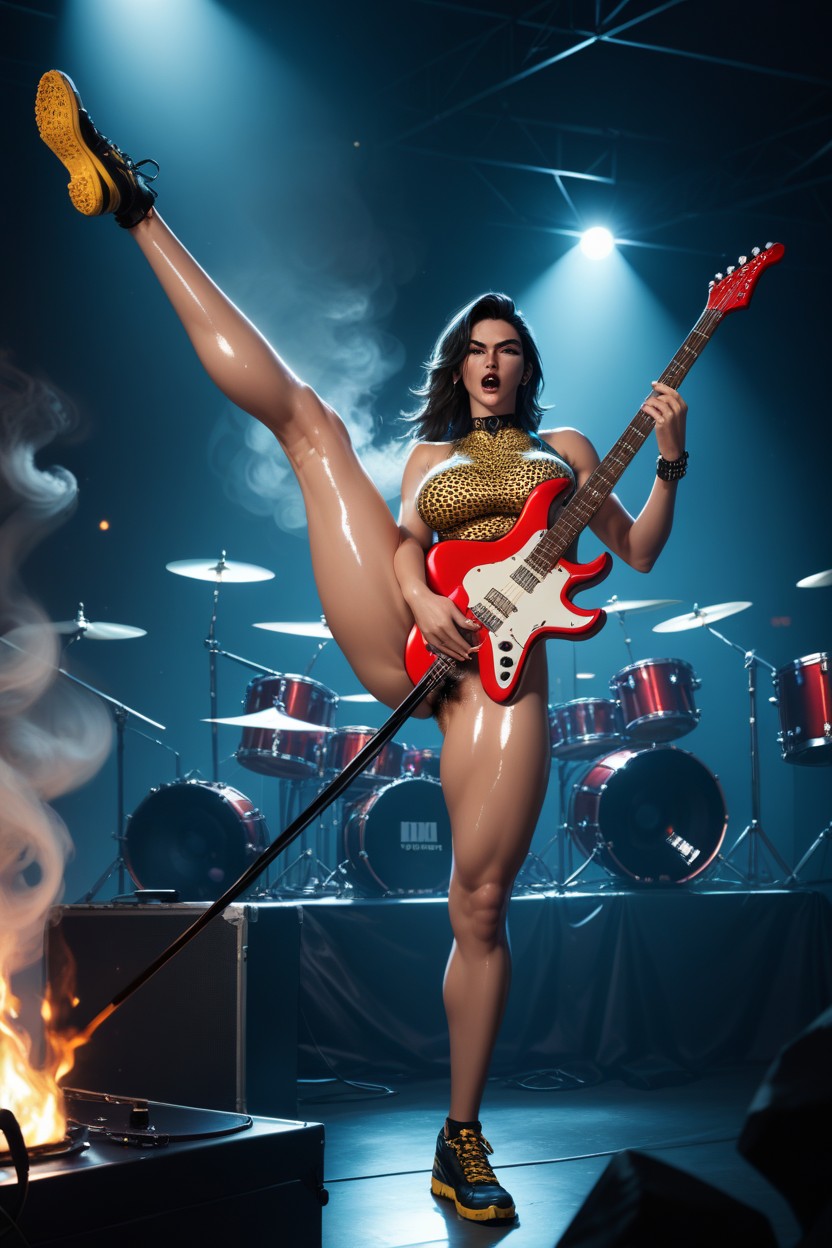 Red Electric Guitar, Shiny Skin, Hairy PussyPorno AI