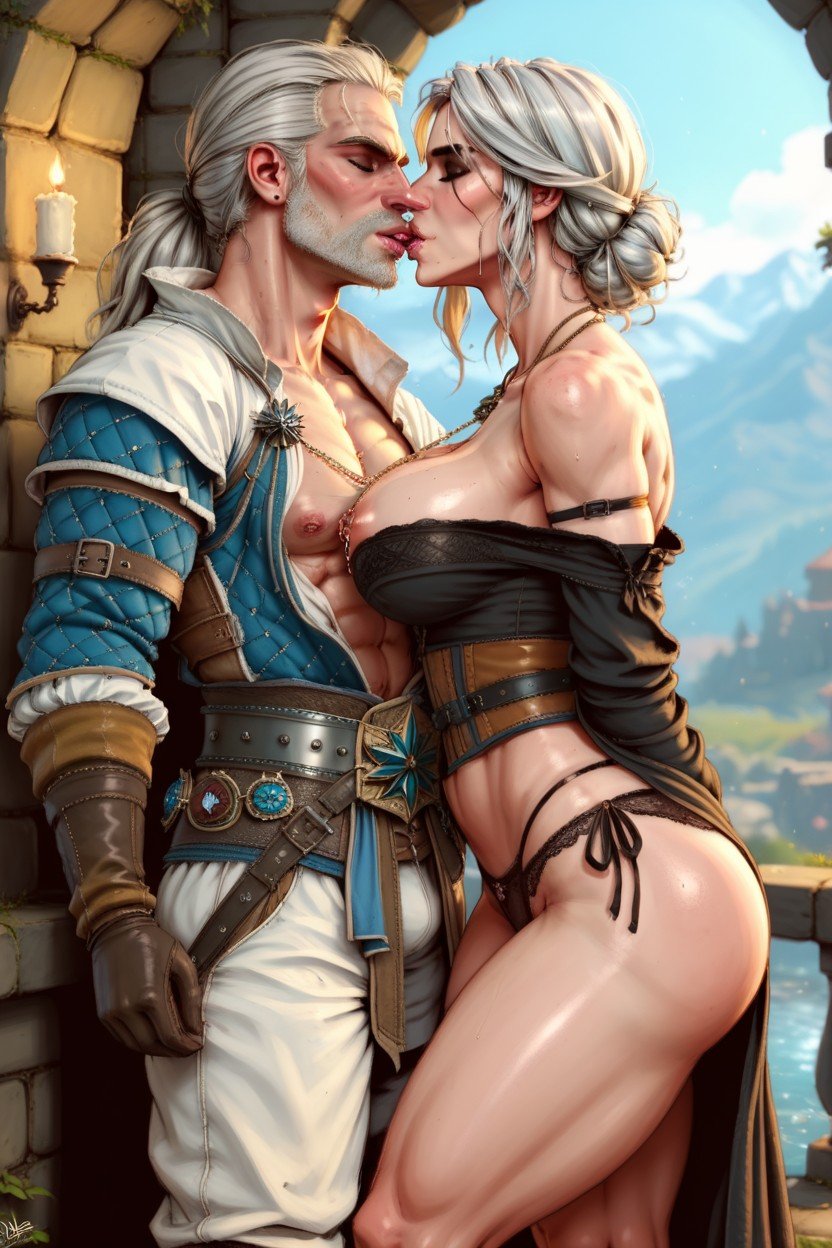 Kissing With Geralt, Panties Pushed To The Side, Passionate KissingAI黄片