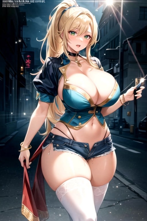 Thick Thighs, Muscular Thighs, Nippleforest City Backgroundmasterpiece Mature WomanAIポルノ