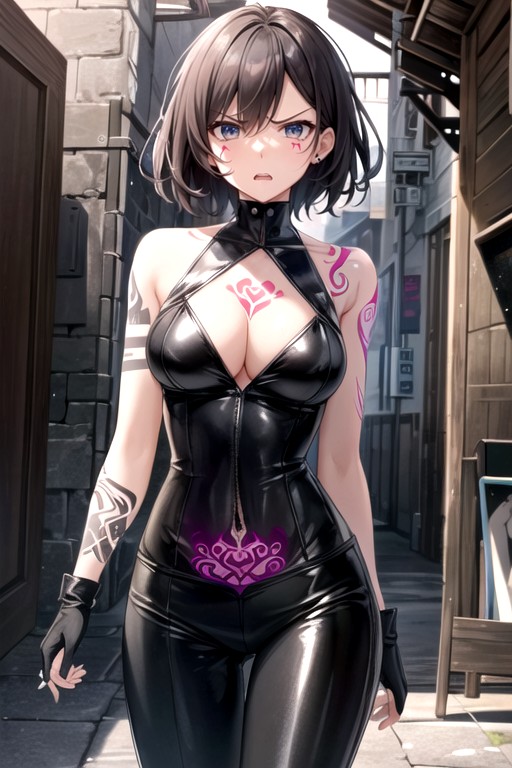 Bodysuit, Angry, Very Short Hair Hentai AI Porn