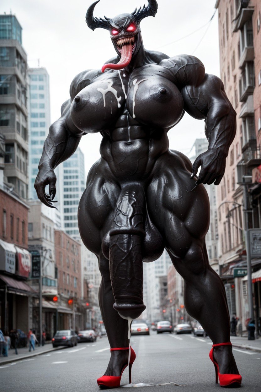 Black Pony Cock Growth, Massive Muscle Delts, Massive Breast Shemale AI Porn