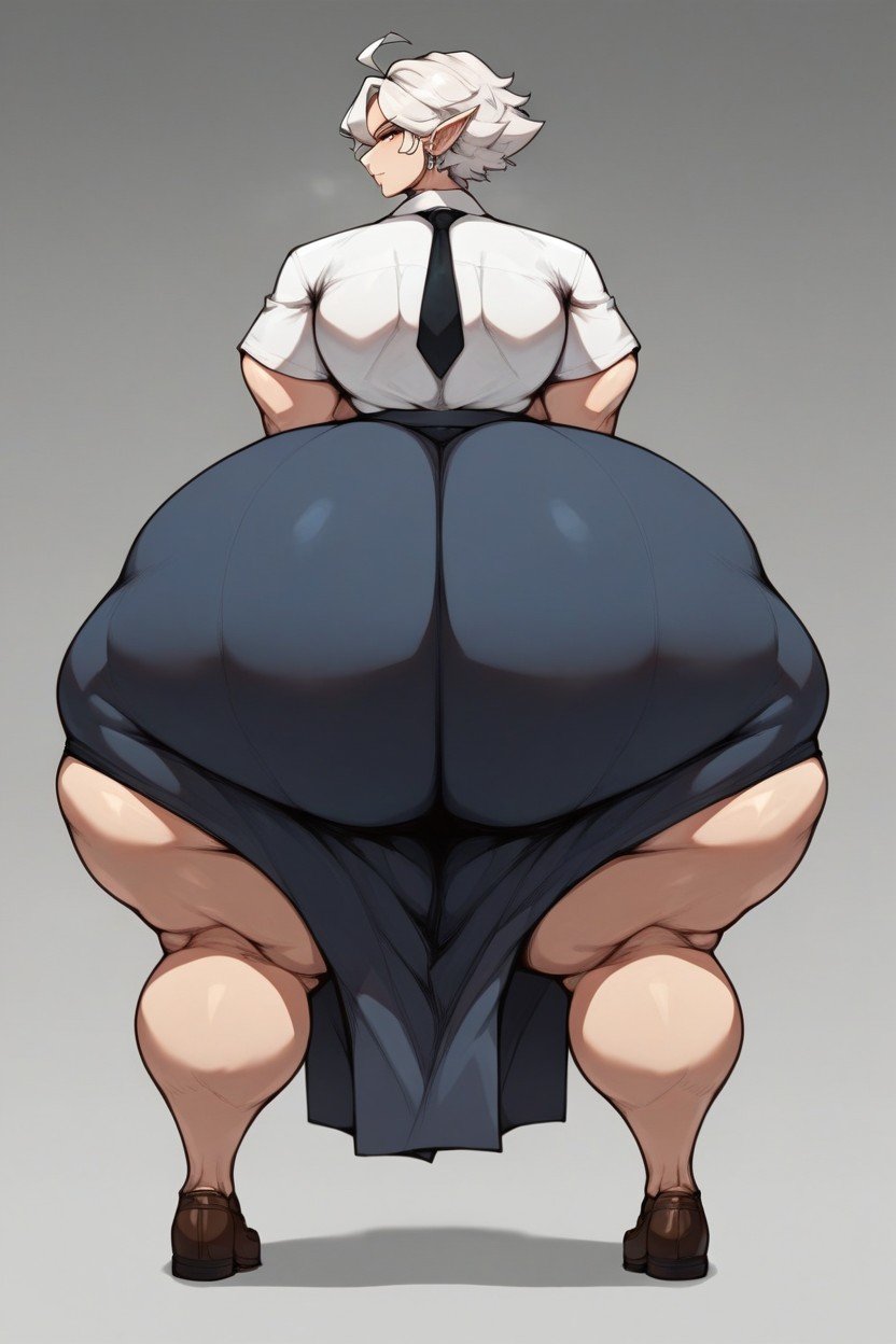 Huge Thighs, Giga Hips, White HairAIポルノ