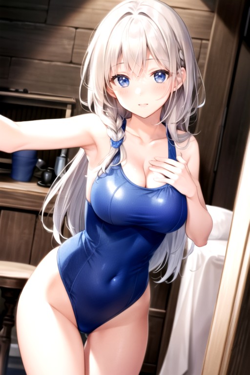 Swimsuit, Braided, Squeezing Breasts AI Porn