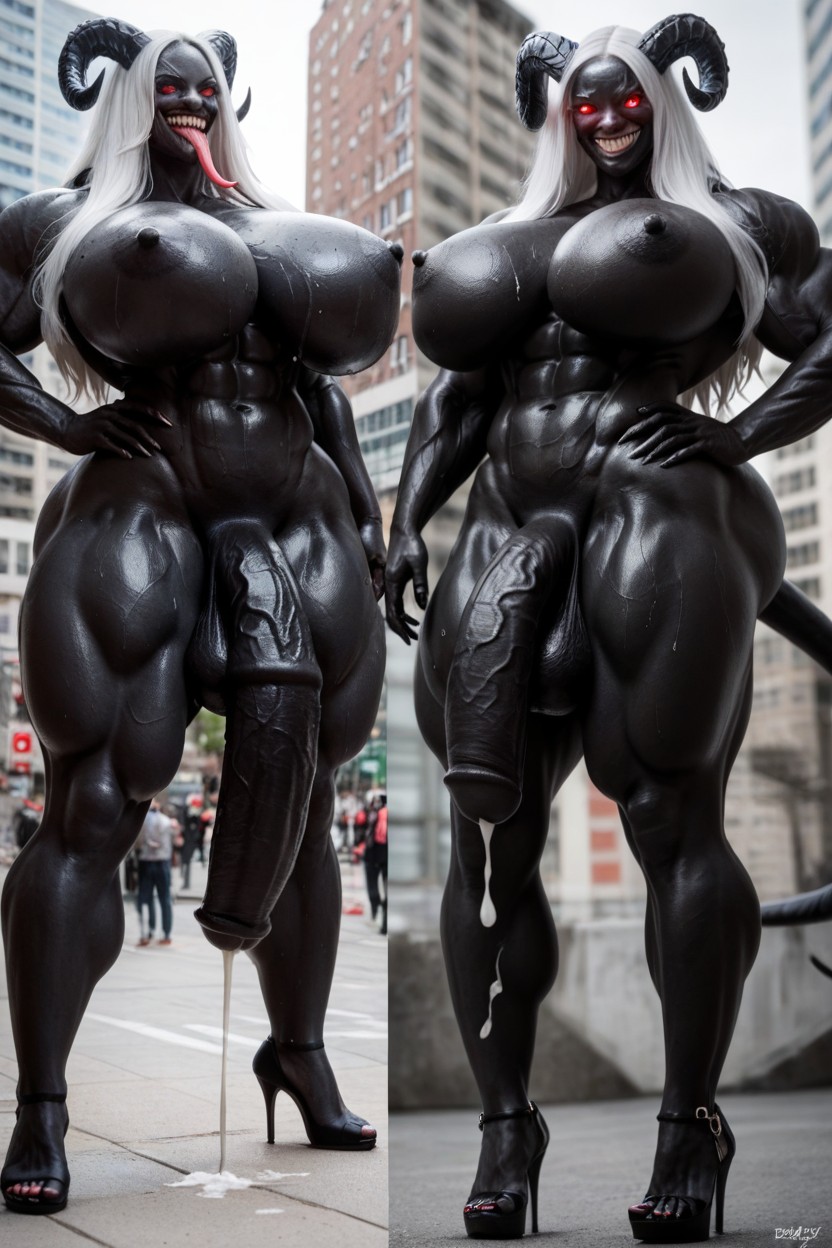 Pushing Her Penis Into The Side Of A Skyscraper, Giantess, Big Black Balls Shemale AI Porn