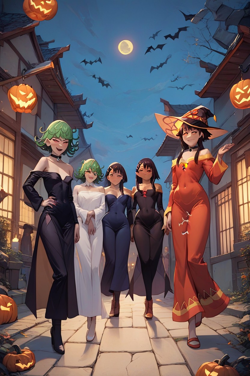 Halloween, Three Girls, Full Body Hentai AI Porn