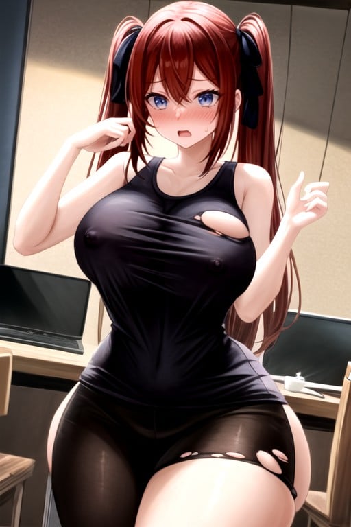 Thigh High Socks, Form Fitting Clothes, Sleeveless T-shirt AI Porn