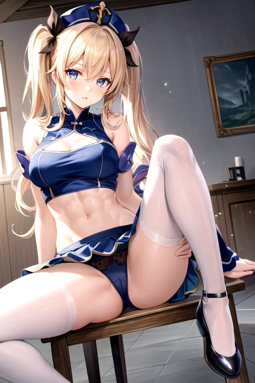 Sitting Down Legs Spread, Fit, Front View Hentai AI Porn