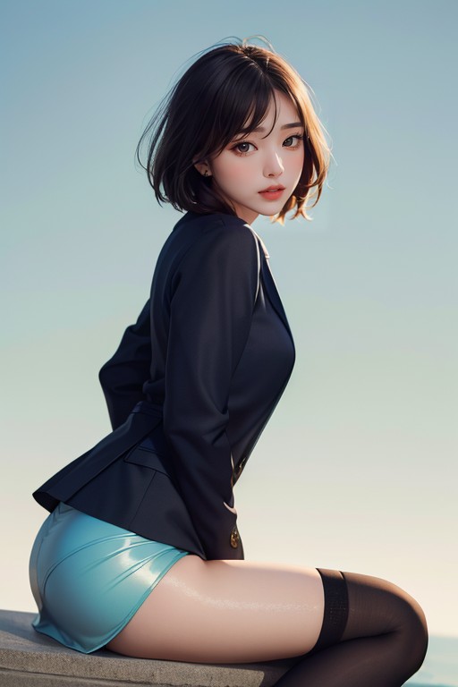 Thigh High Socks, Bobcut, Jacket AI Porn