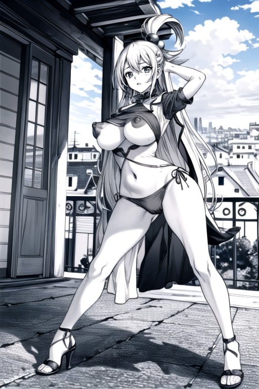 Black & White Manga, Full Body, Olhando Para O Visualizador Travesti IA Pornô