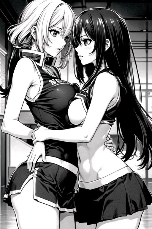 Cheerleader Skirt, Sous-sein, Manga (noir Et Blanc)Porno IA Hentai