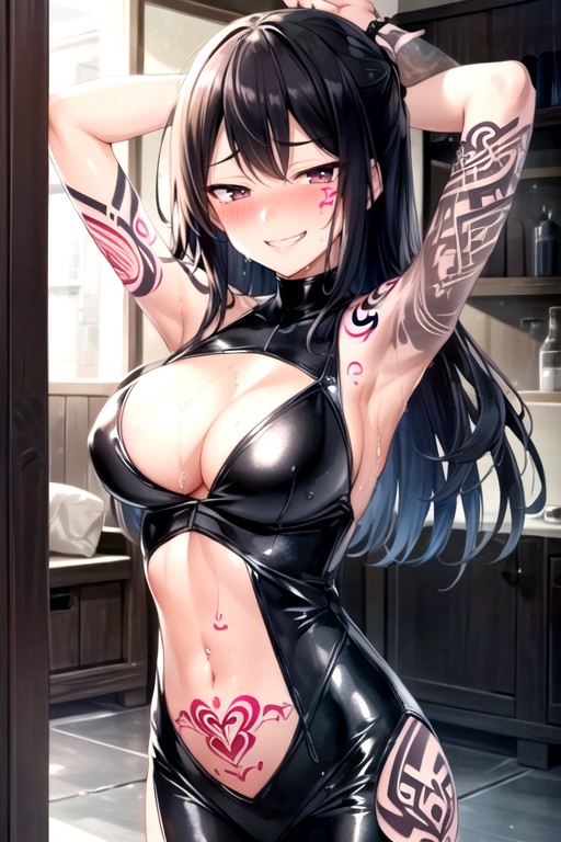 Traje De Látex, Ombligo Al Descubierto, TatuajePorno AI Hentai