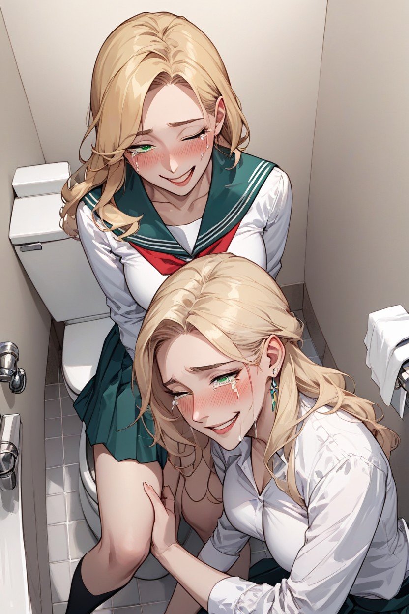 Bathroom, Green Eyes, Pale Skin Furry AI Porn