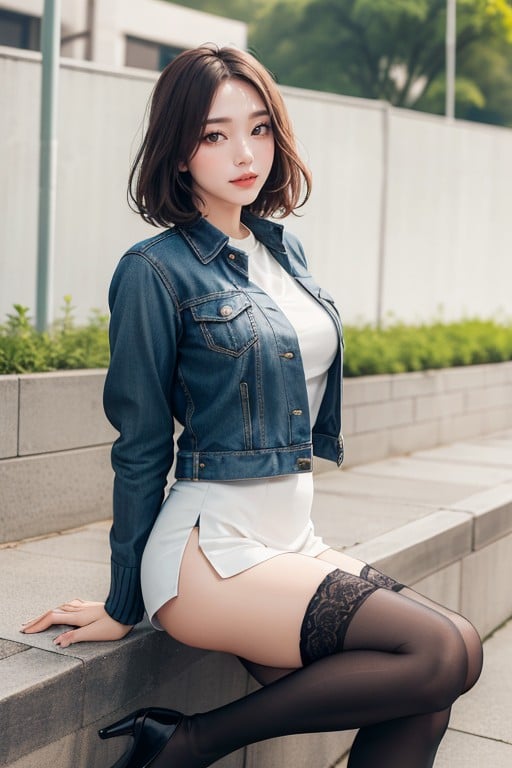 Jacket, Bobcut, Mini Skirt AI Porn