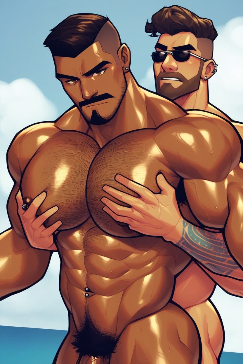 Bara Tits, Grabbing Chest, Pubic Hair AI Gay Porn
