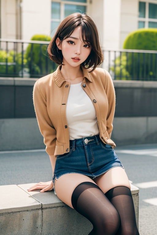 Mini Skirt, Jacket, Bobcut AI Porn