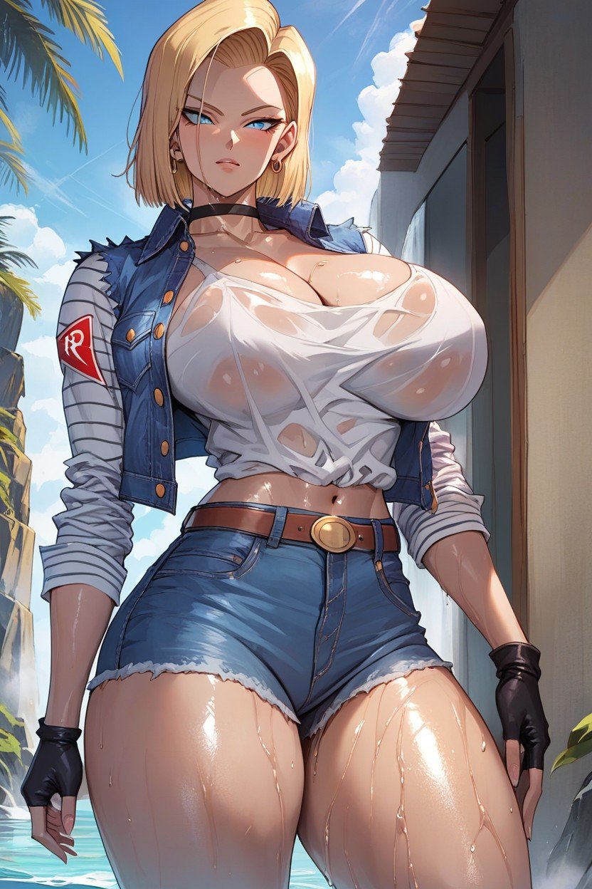 Cleavage, Thick Thighs, Android Dragon Ball Z Hentai AI Porn