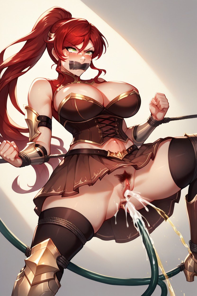 Red Hair, Cum Nose, Brown Corset SkirtAIポルノ