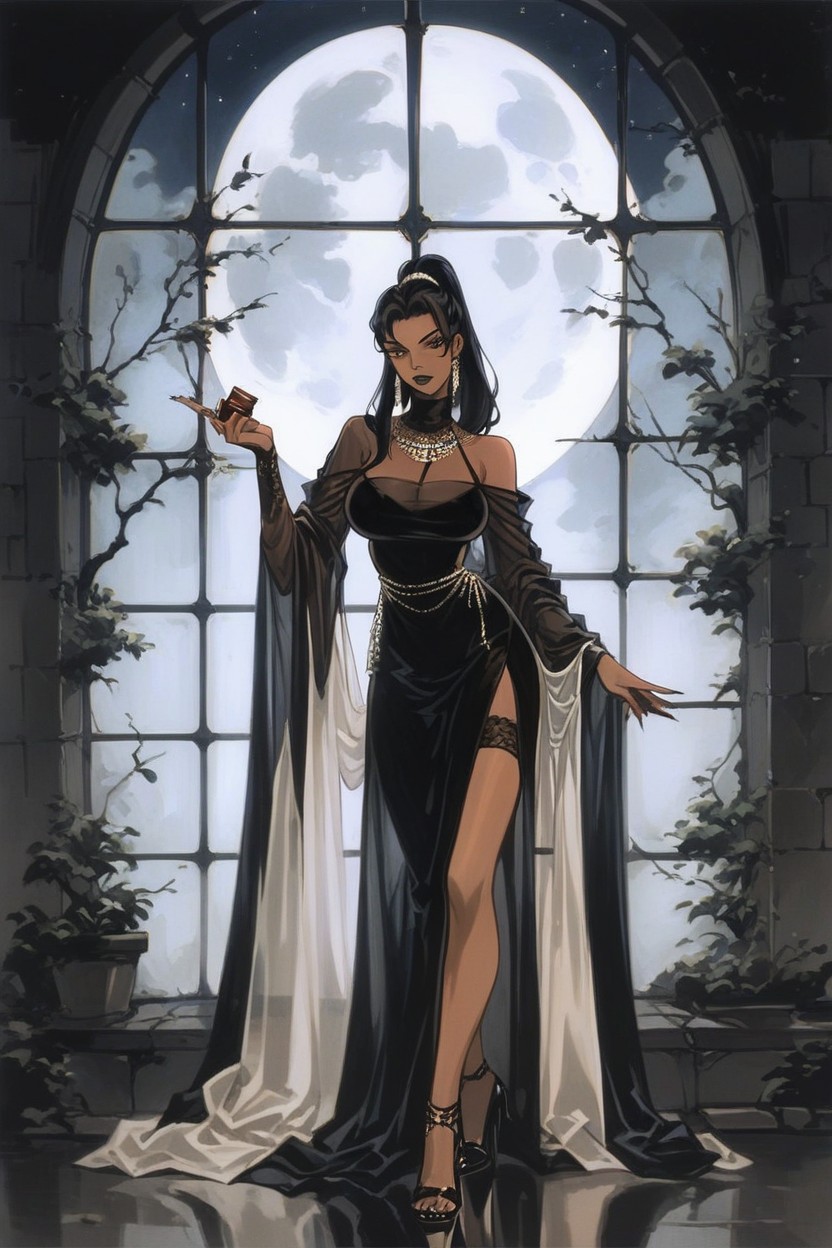 Dark Brown Skin, Eyeliner, Moonlight Hentai AI Porn
