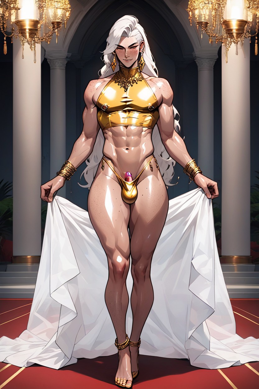 Femboy , Pequeño, Golden Nipple Rings Porno gay IA