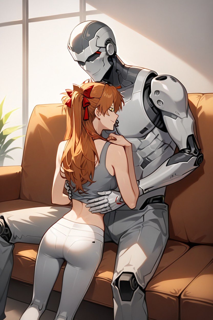 Sofá, Asuka Langley Soryu, Robot Male Has No FacePorno AI