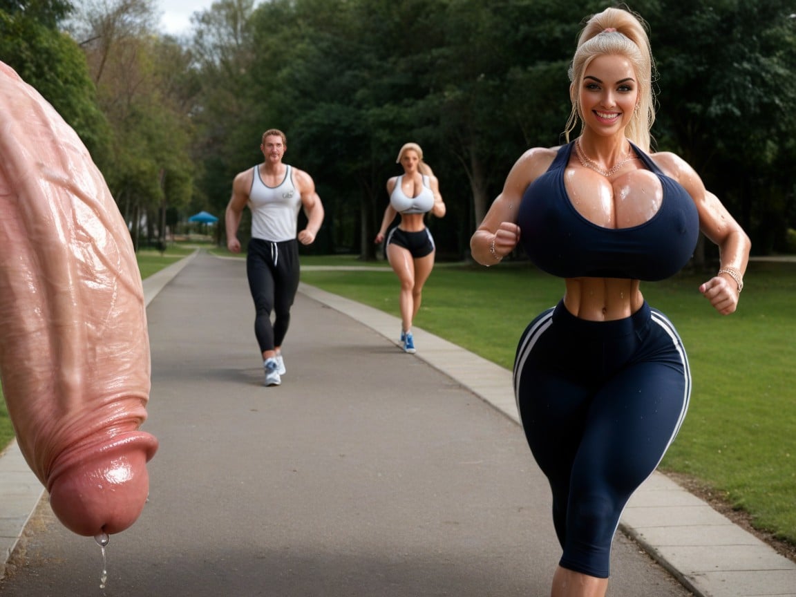 Ponytail, Cleavage, Massive Extreme Hyper Monster Cock;woman JoggingAIポルノ