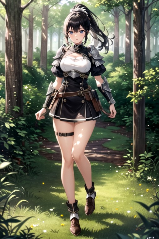 Ponytail, Forest, Black Hair AI Porn