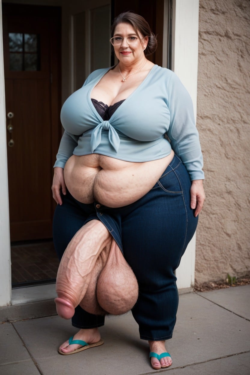 Pudgy, Extremely Dark Brown, Cellulite Body Shemale AI Porn